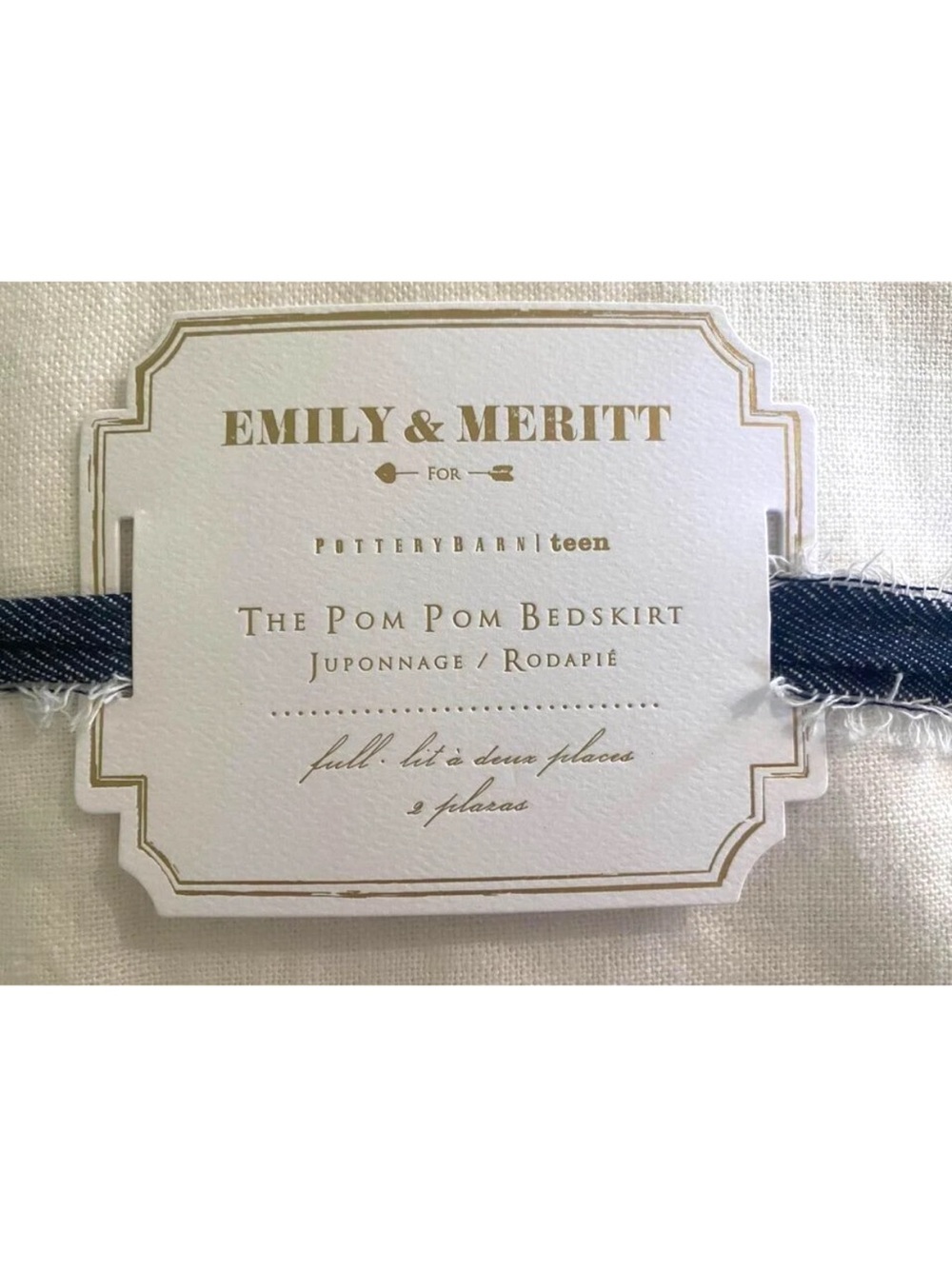 Emily & Meritt Pom Pom Full Bedskirt - Ivory with Black Trim 18” Drop NEW - Picture 2 of 8